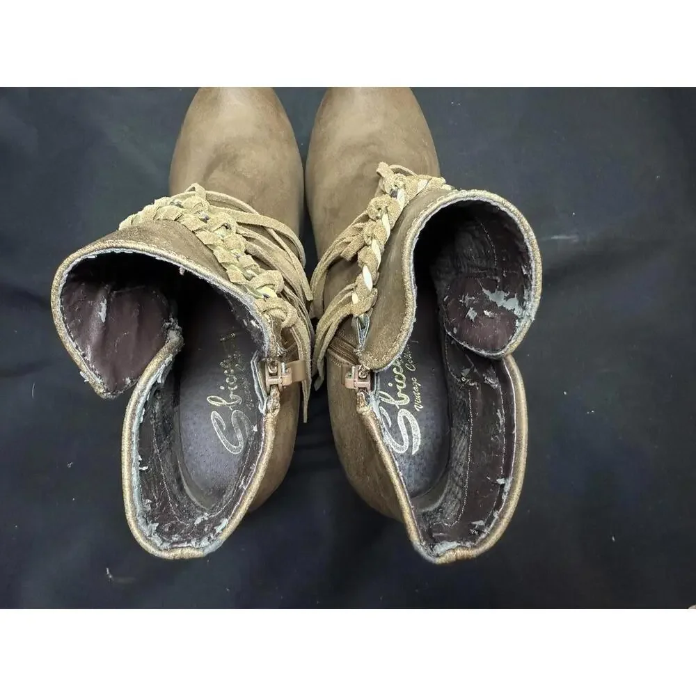 Sbicca Boots Womens Size 10 Wedge Fringe Suede Western Boho Zip Ankle‎ Booties
